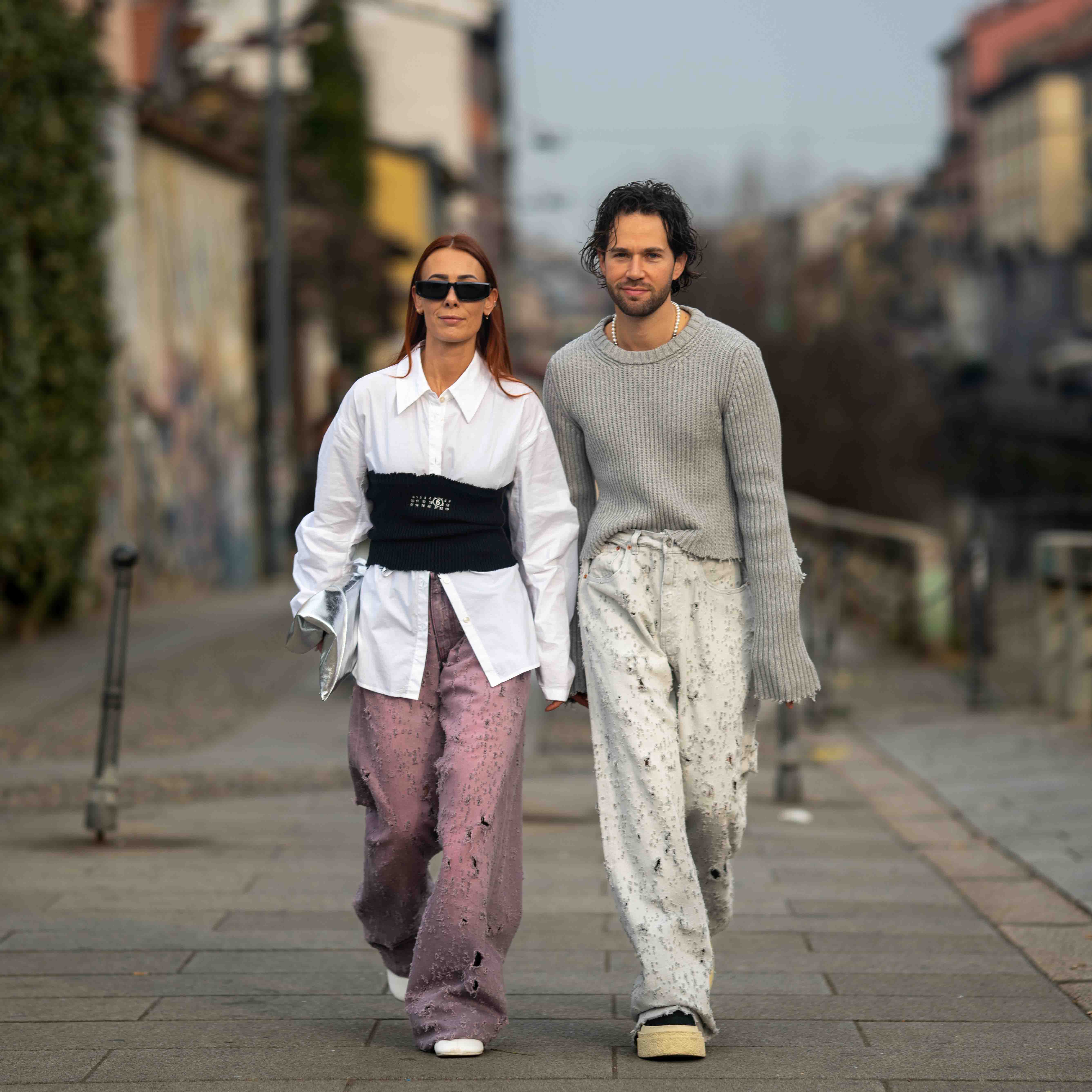 Sebastien Roques and Alice Barbie Street Style Milan Fashion Week MM6 Maison Margiela FW23/34