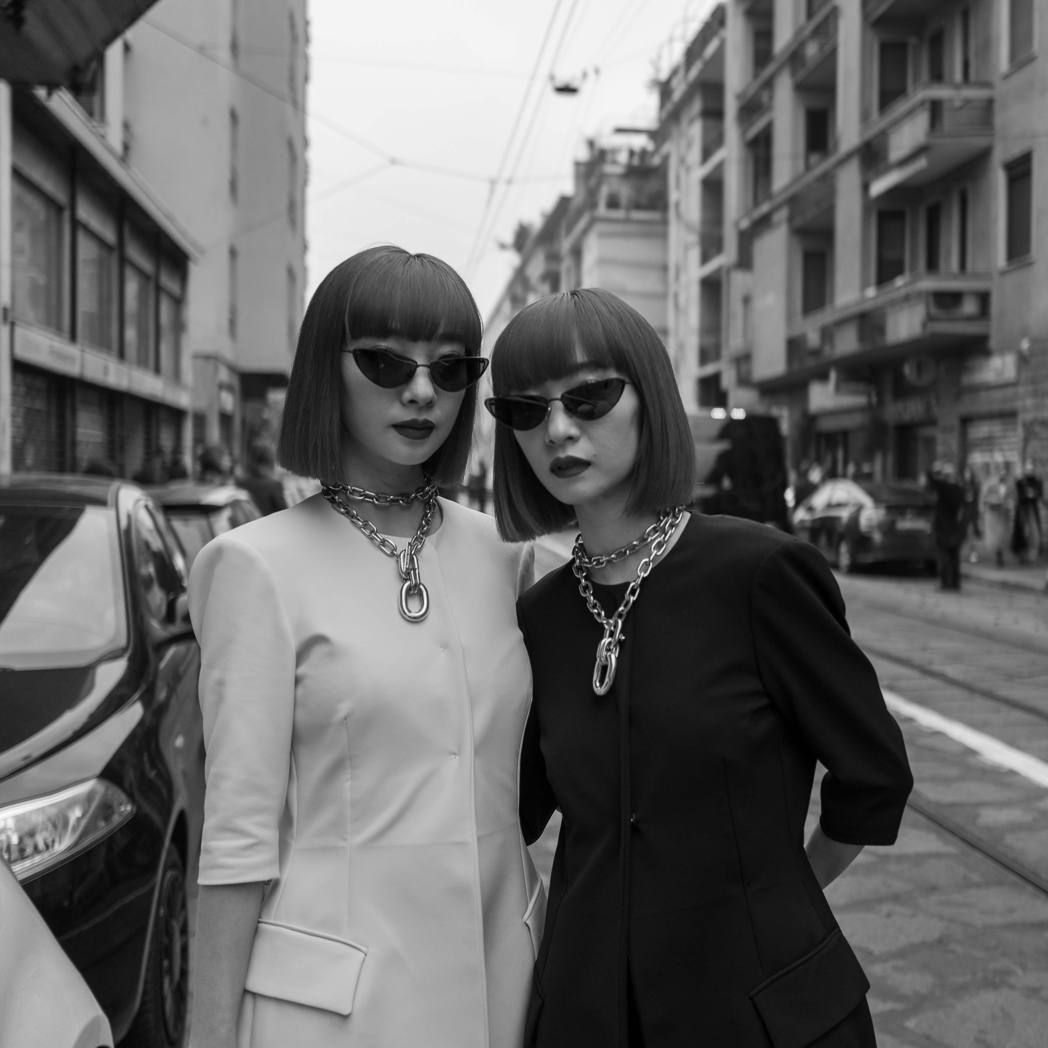 Ami & Aya Street Style Shot On My Leica Q-P At Milan Fashion Week FW23/24