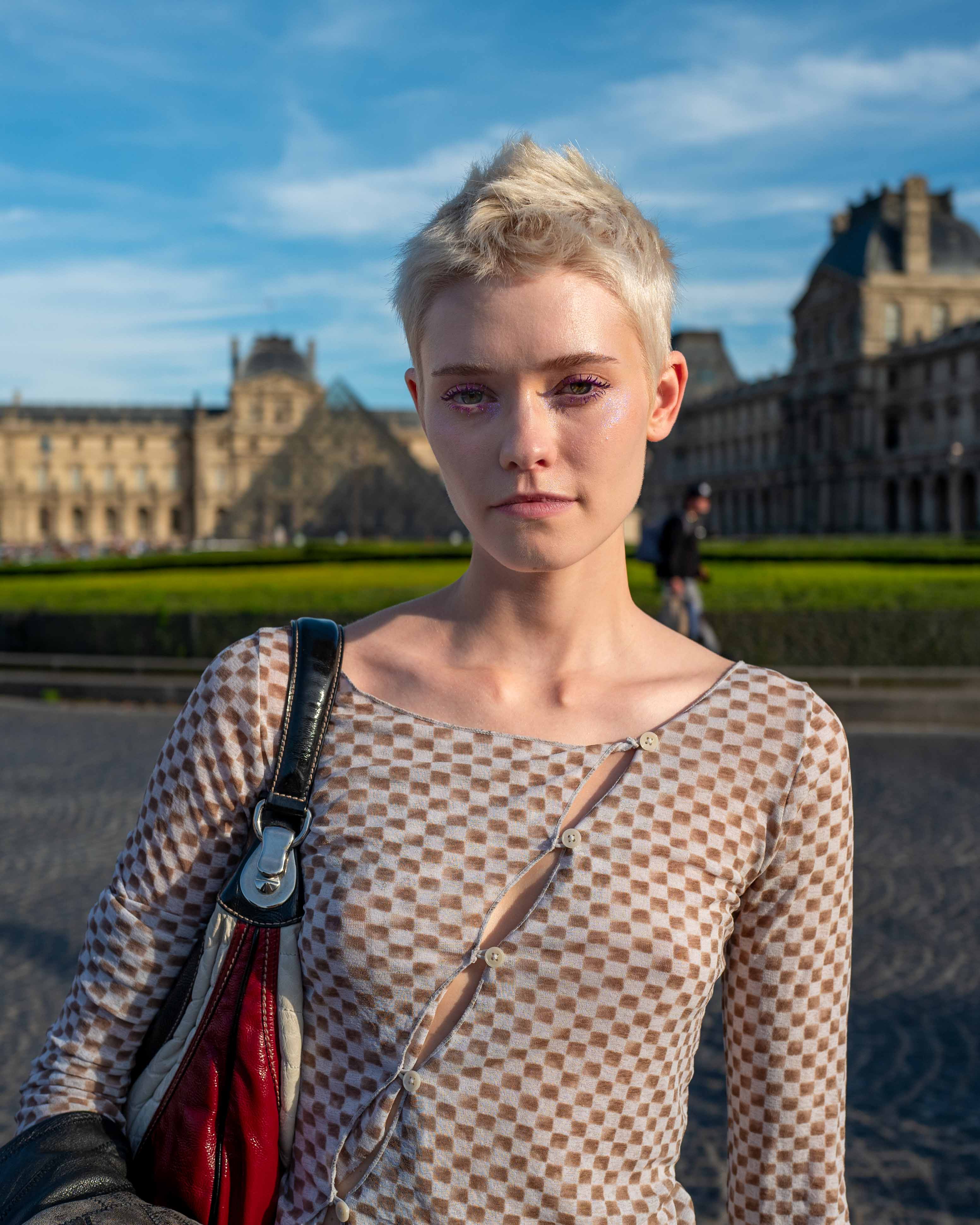 Model Maike Inga Street style after Casablanca Paris Fashion Week SS24