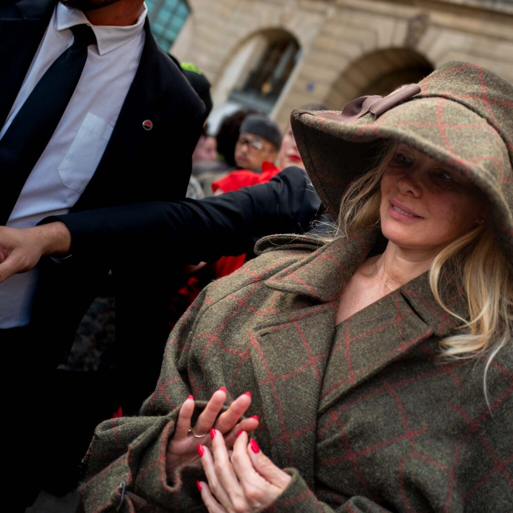 Pamela Andersen Street Style After Vivienne Westwood SS24 Paris Fashion Week
